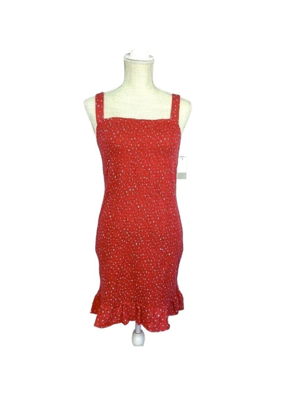 NWT BP Smocked Bodycon Stretchy Tank Dress Women's M Red Pink White Sleeveless R